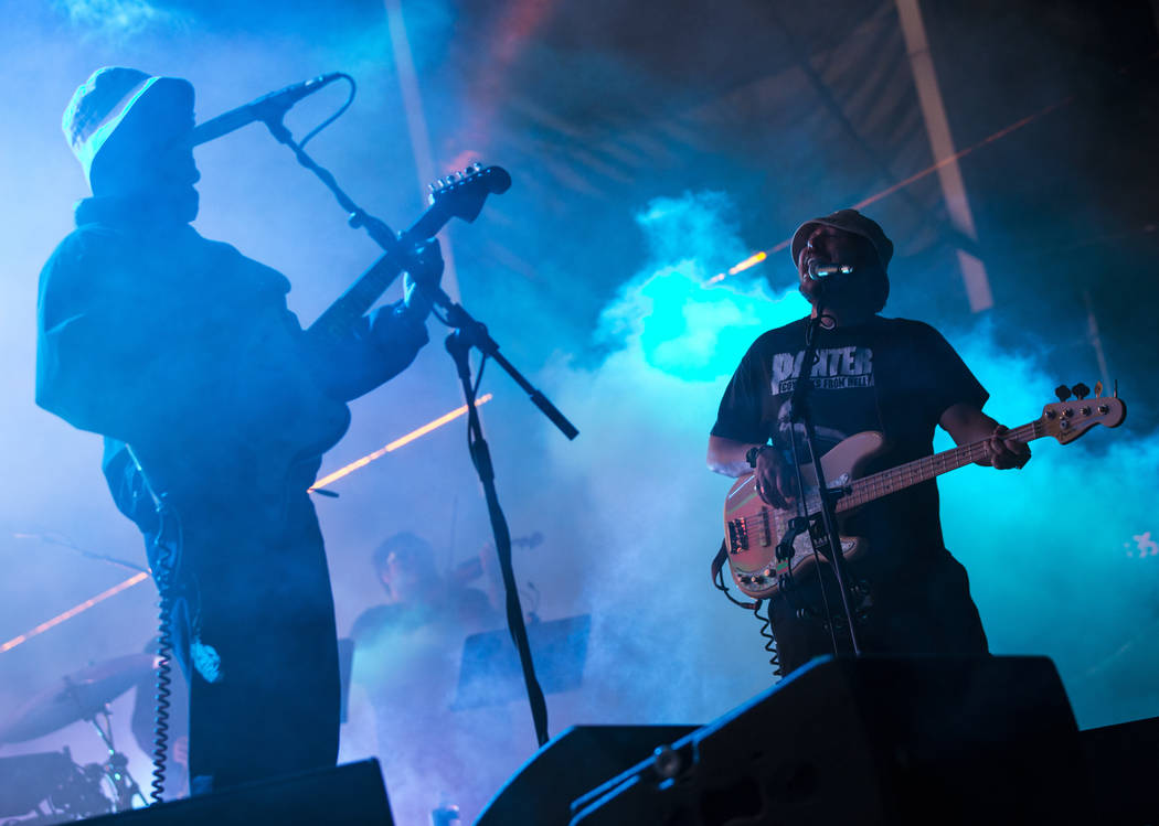 John Gourley, left, and Zach Carothers, both of Portugal. The Man, perform at the Bacardi stage ...