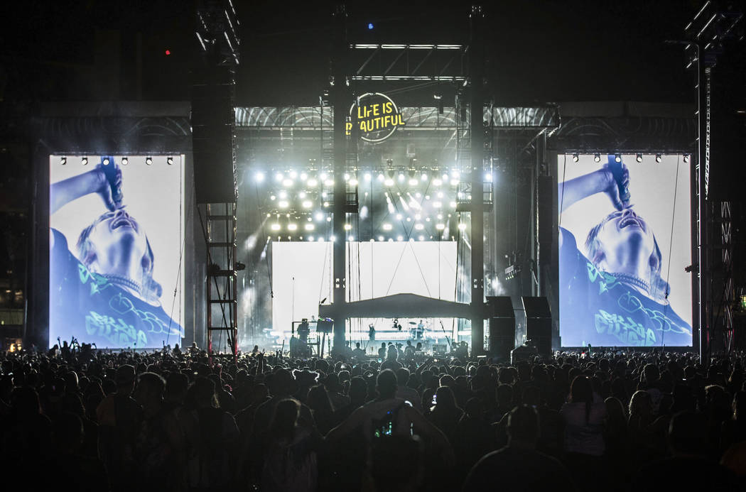 Billie Eilish performs at the downtown stage during the first day of Life is Beautiful on Frida ...