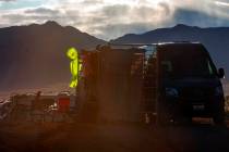 Morning falls on a campsite complete with alien during the Alienstock festival on Saturday, Sep ...
