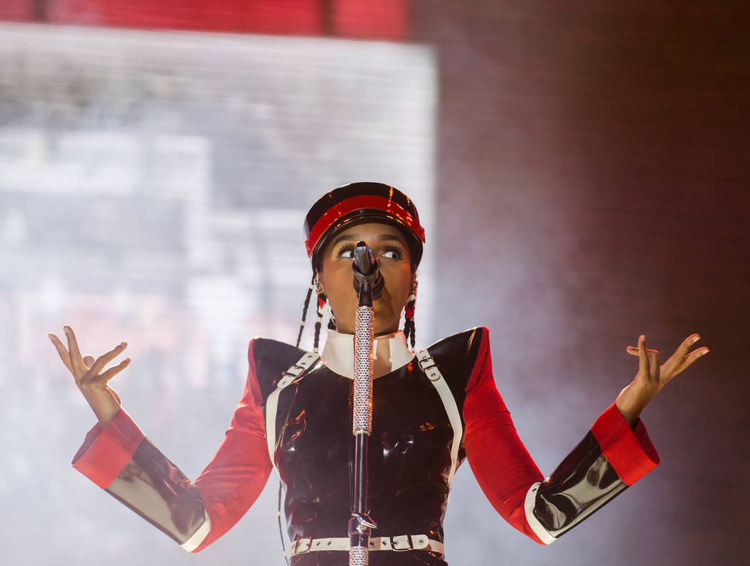 Janelle Monáe performs on the Bacardi Stage during the second day of Life is Beautiful on ...