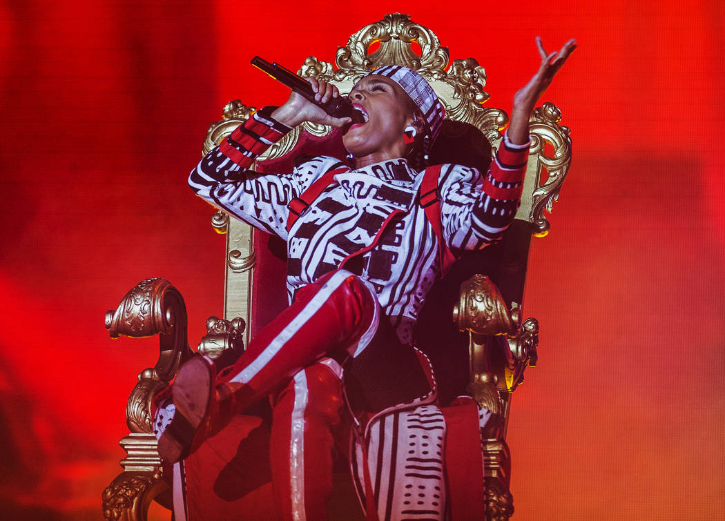 Janelle Monáe performs on the Bacardi Stage during the second day of Life is Beautiful on ...