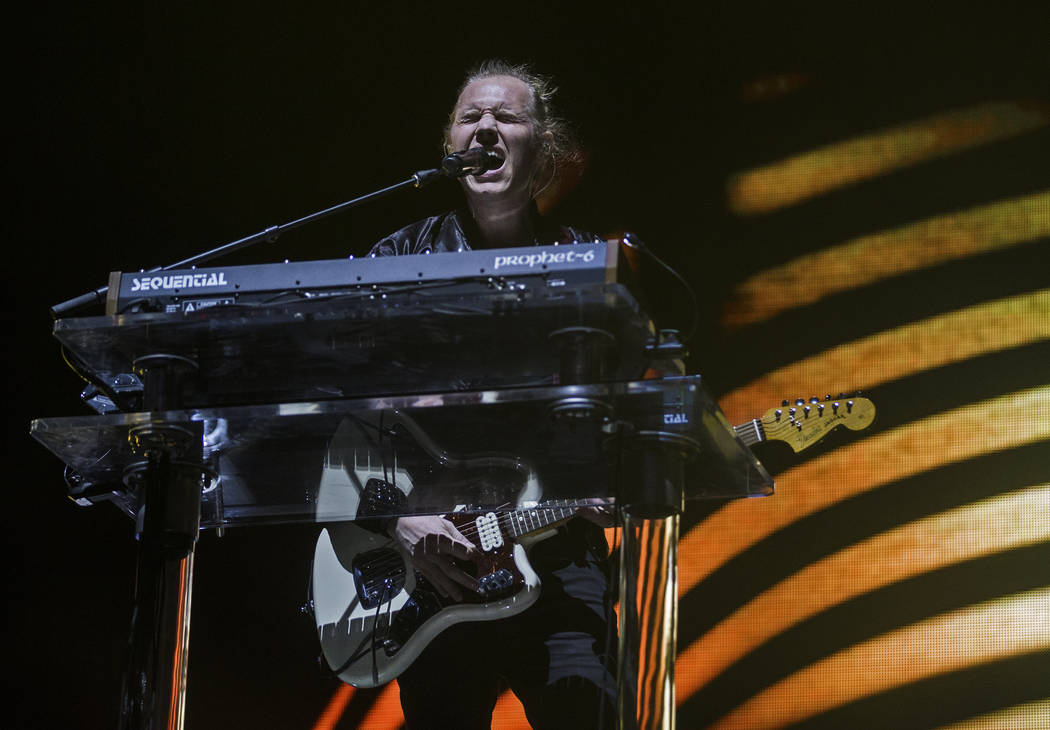 Rufus Du Sol front man Tyrone Lindqvist performs on the Bacardi Stage during the second day of ...