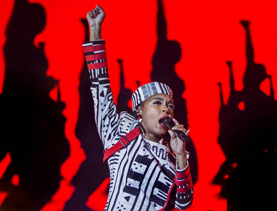 Janelle Monáe performs on the Bacardi Stage during the second day of Life is Beautiful on ...