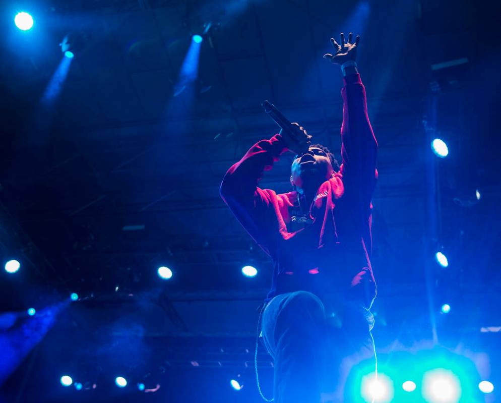 Taylor Bennett, brother of Chance the Rapper, performs on the Huntridge Stage during the second ...