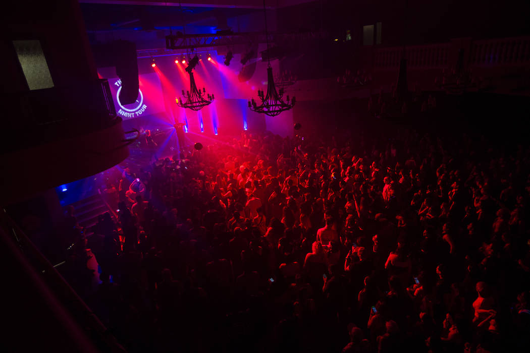 Attendees crowd the room for the Emo Night Tour during day 2 of the Life is Beautiful festival ...