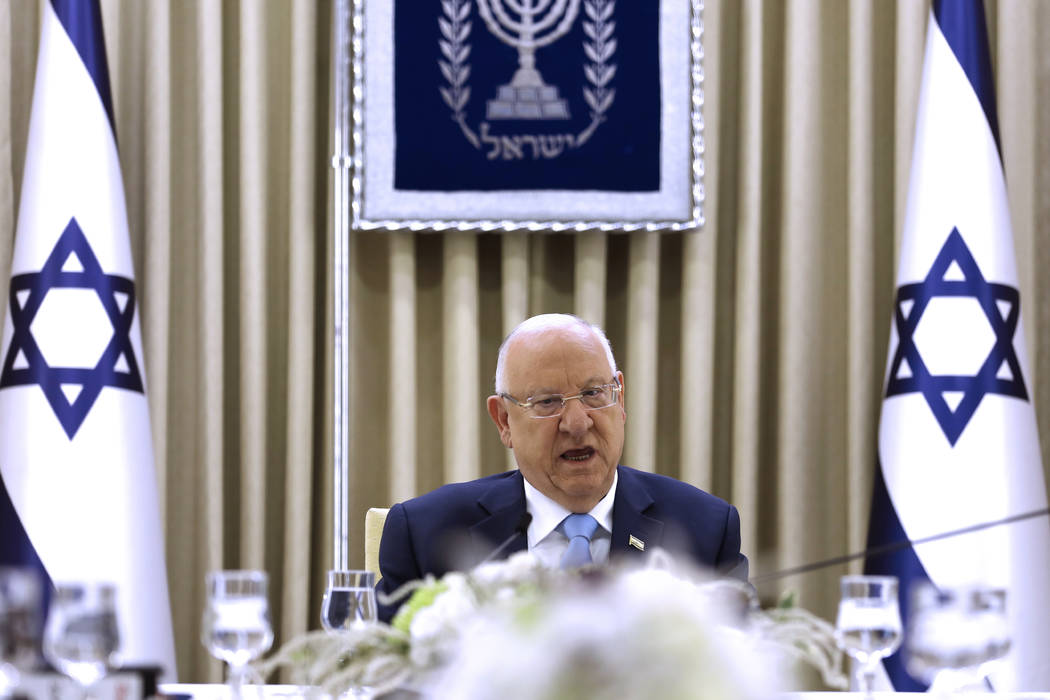 Israeli President Reuven Rivlin speaks during a consultation meeting with members of the Likud ...