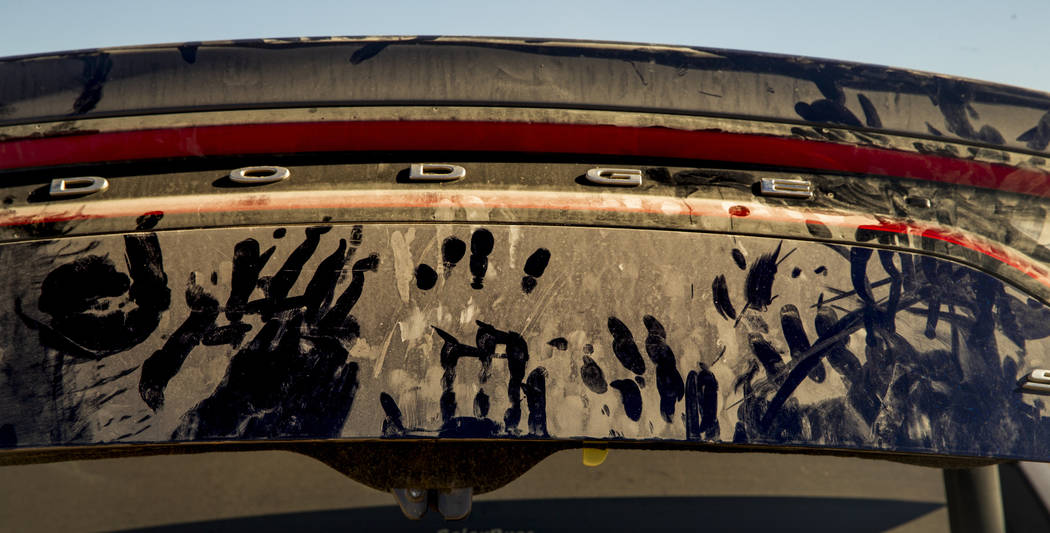 Dust covers nearly everything in the near-empty camping area during the Alienstock festival on ...