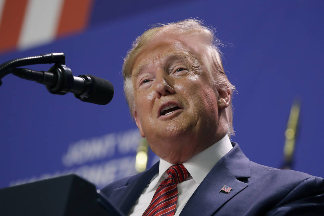 President Donald Trump speaks during an event with Australian Prime Minister Scott Morrison at ...