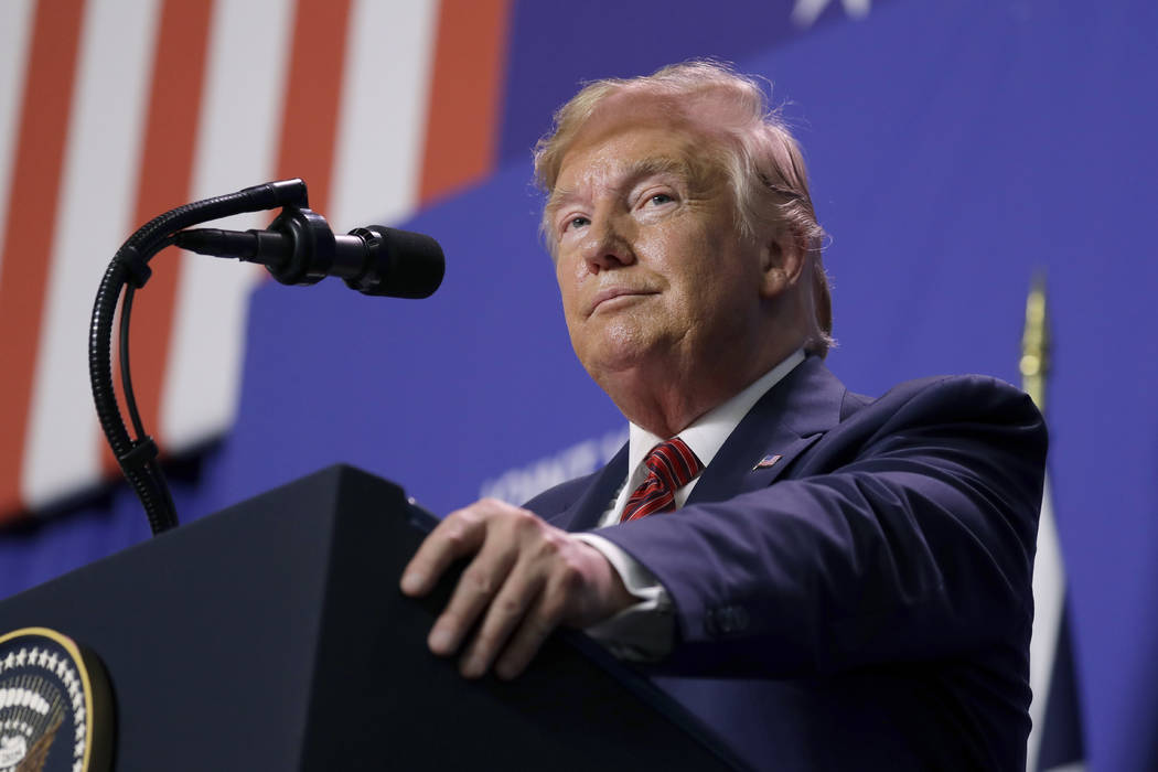 President Donald Trump speaks during an event with Australian Prime Minister Scott Morrison at ...