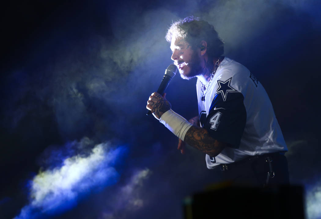 Post Malone performs at the downtown stage during day 3 of the Life is Beautiful festival in do ...