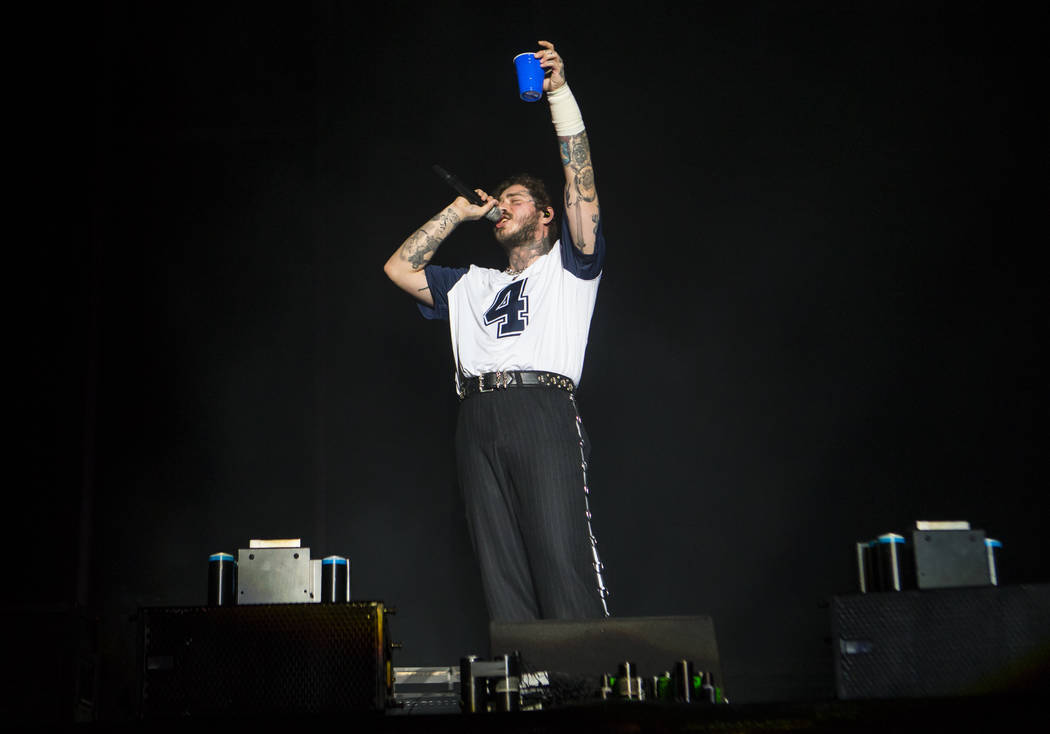 Post Malone performs at the downtown stage during day 3 of the Life is Beautiful festival in do ...