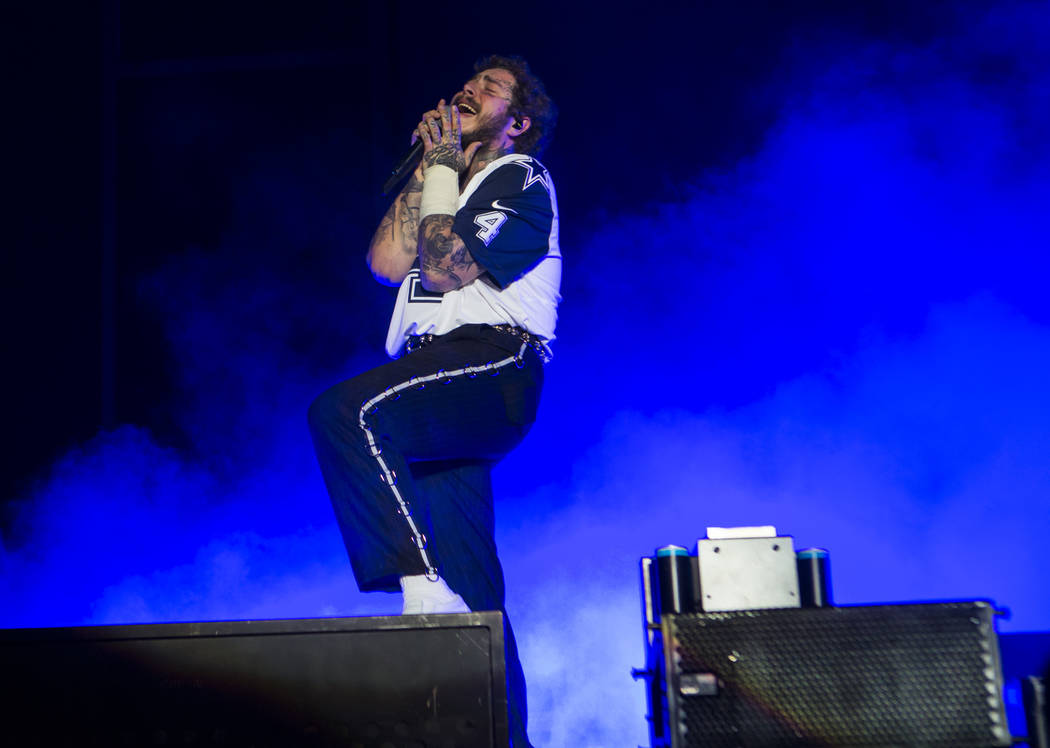 Post Malone performs at the downtown stage during day 3 of the Life is Beautiful festival in do ...