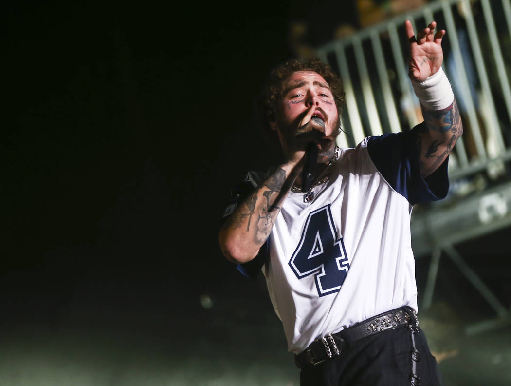 Post Malone performs at the downtown stage during day 3 of the Life is Beautiful festival in do ...