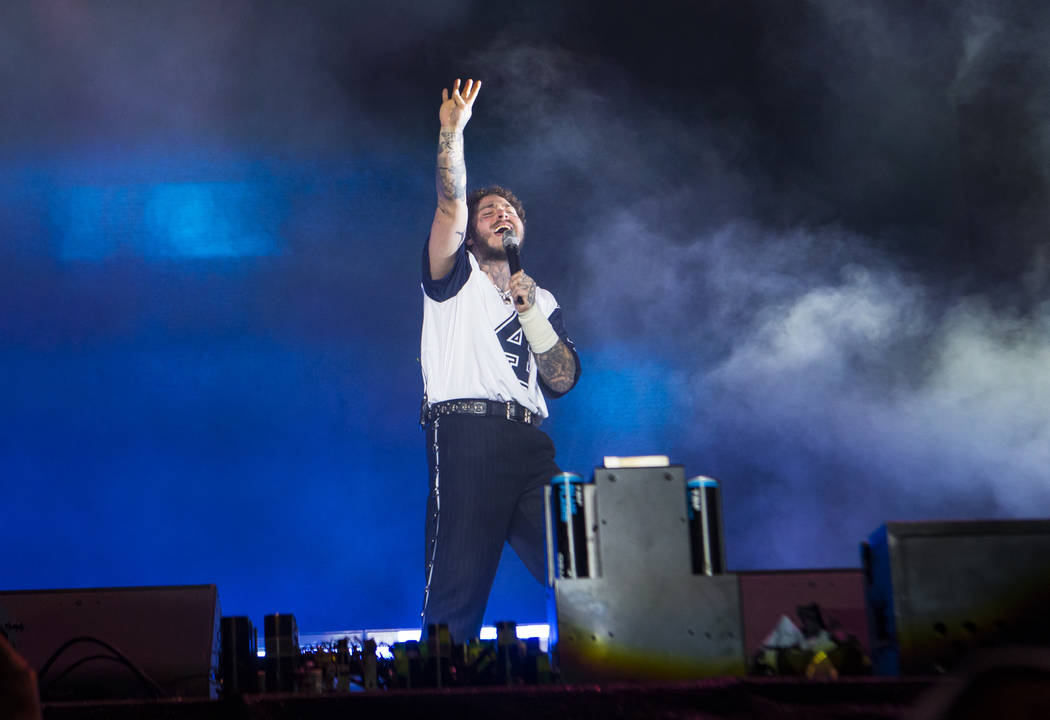 Post Malone performs at the downtown stage during day 3 of the Life is Beautiful festival in do ...