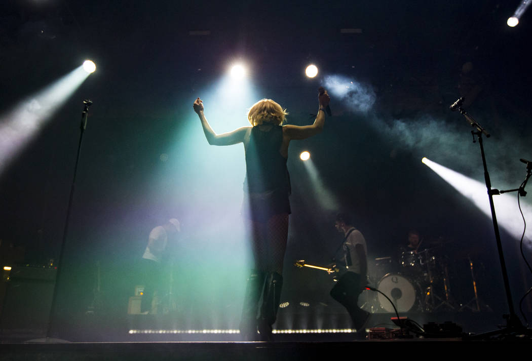 Sarah Barthel, of Phantogram, performs at the Huntridge stage during day 3 of the Life is Beaut ...