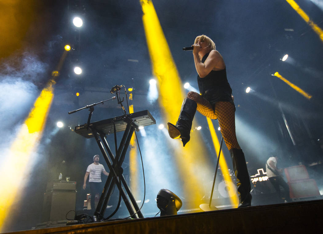 Sarah Barthel, of Phantogram, performs at the Huntridge stage during day 3 of the Life is Beaut ...