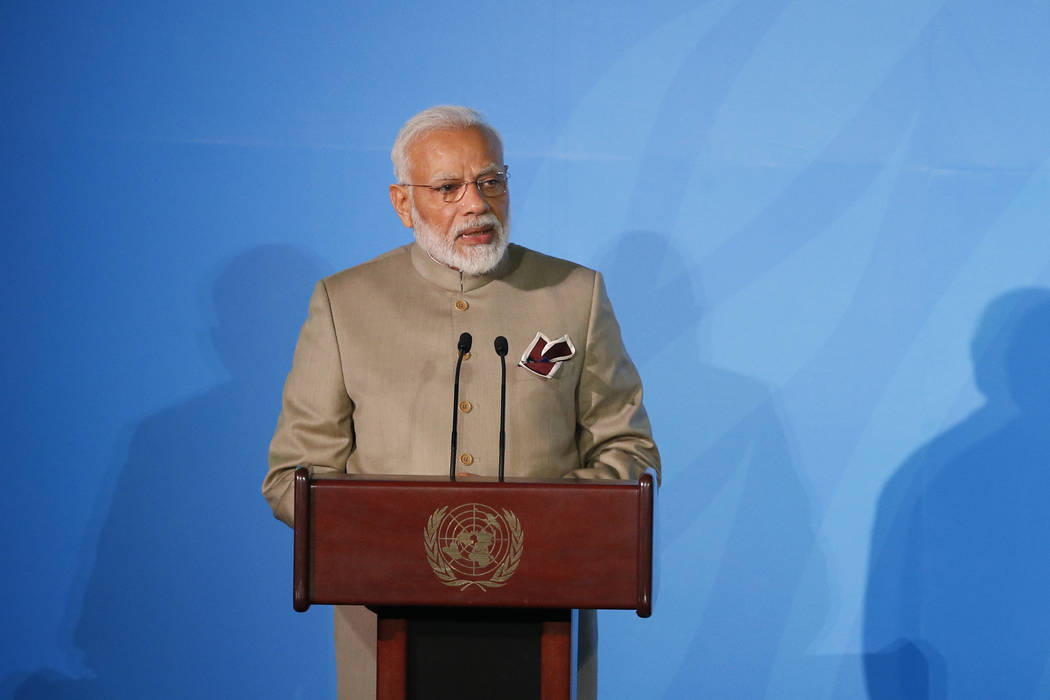 India's Prime Minister Narendra Modi addresses the Climate Action Summit in the United Nations ...