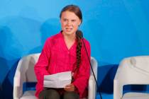 Environmental activist Greta Thunberg, of Sweden, addresses the Climate Action Summit in the Un ...