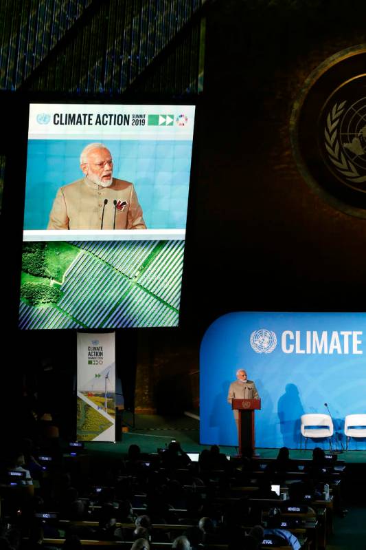 India's Prime Minister Narendra Modi addresses the Climate Action Summit in the United Nations ...