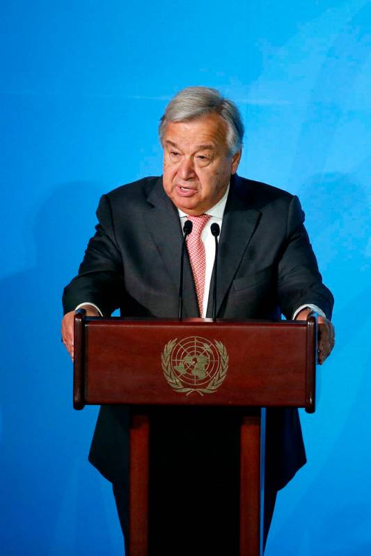 U.N. Secretary-General Antonio Guterres addresses the Climate Action Summit in the United Natio ...