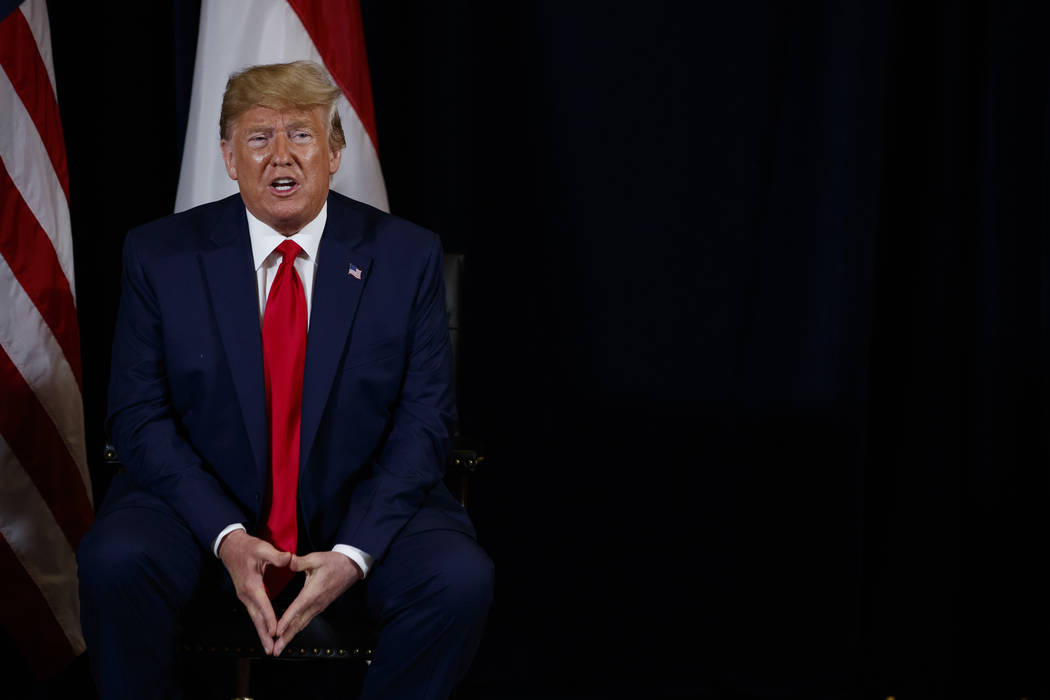 President Donald Trump speaks during a meeting with Singapore Prime Minister Lee Hsien Loong at ...