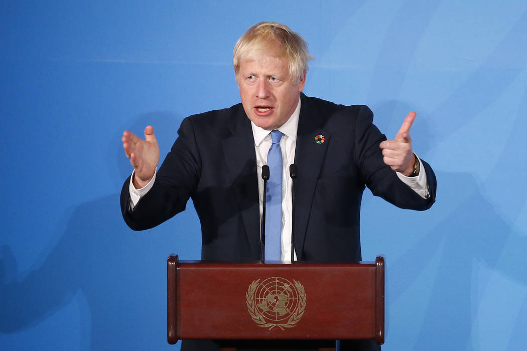 Britain's Prime Minister Boris Johnson addresses the Climate Action Summit in the United Nation ...