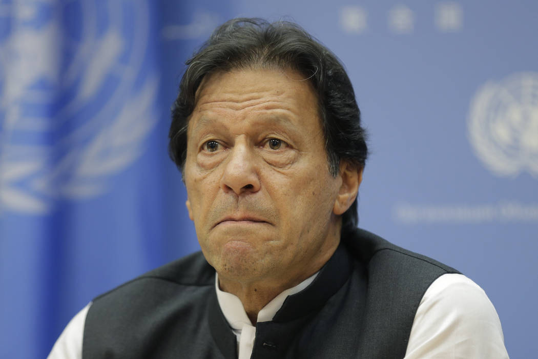 Imran Khan, Prime Minister of Pakistan, speaks to reporters during a news conference at United ...