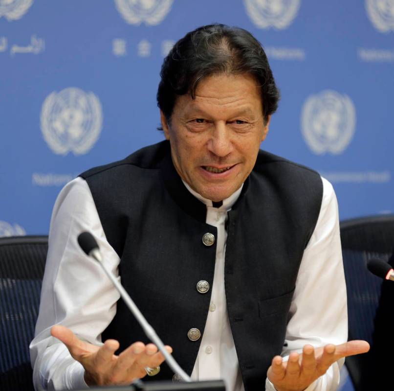 Imran Khan, Prime Minister of Pakistan, speaks to reporters during a news conference at United ...