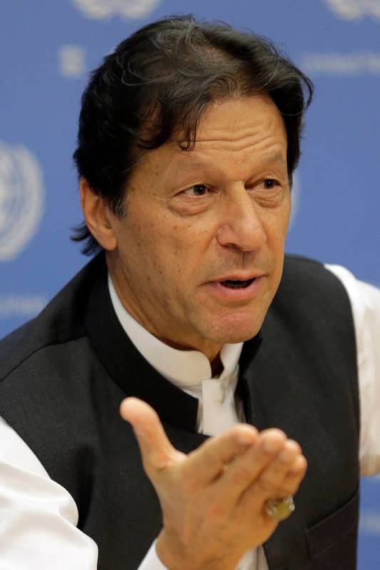 Imran Khan, Prime Minister of Pakistan, speaks to reporters during a news conference at United ...