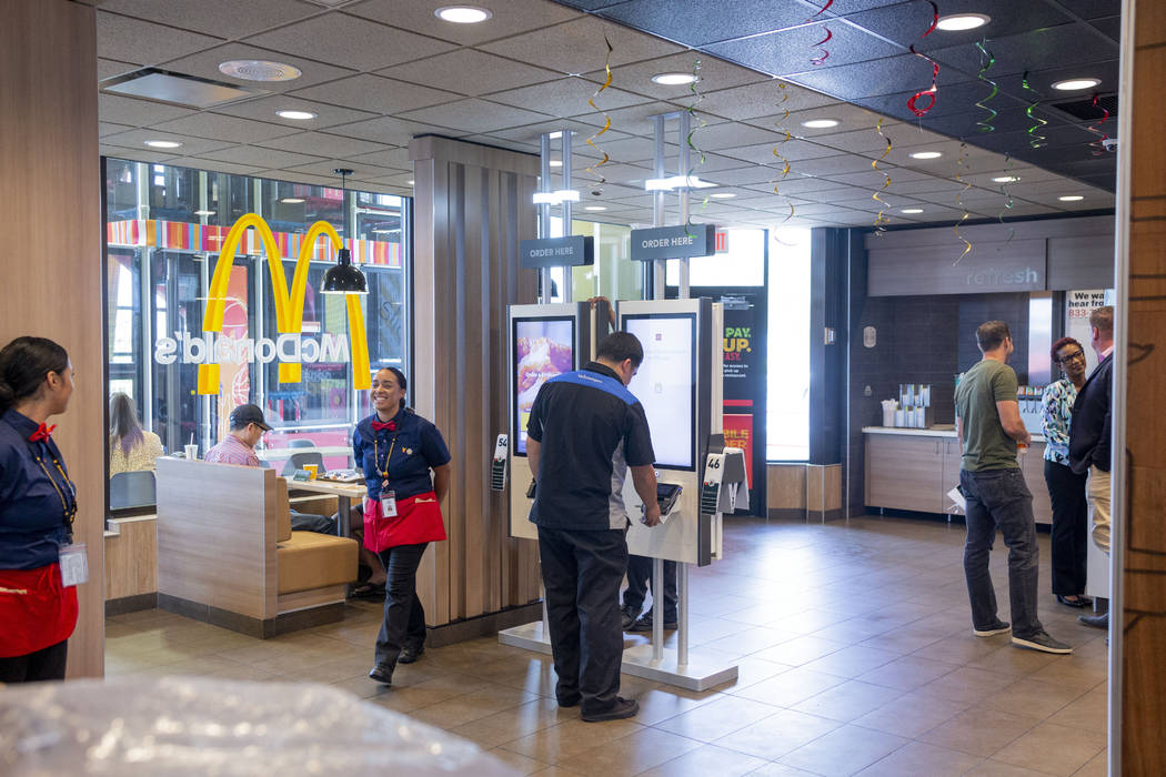 Individuals work and dine at the McDonald's on the corner of Sahara Avenue and Rainbow Boulevar ...