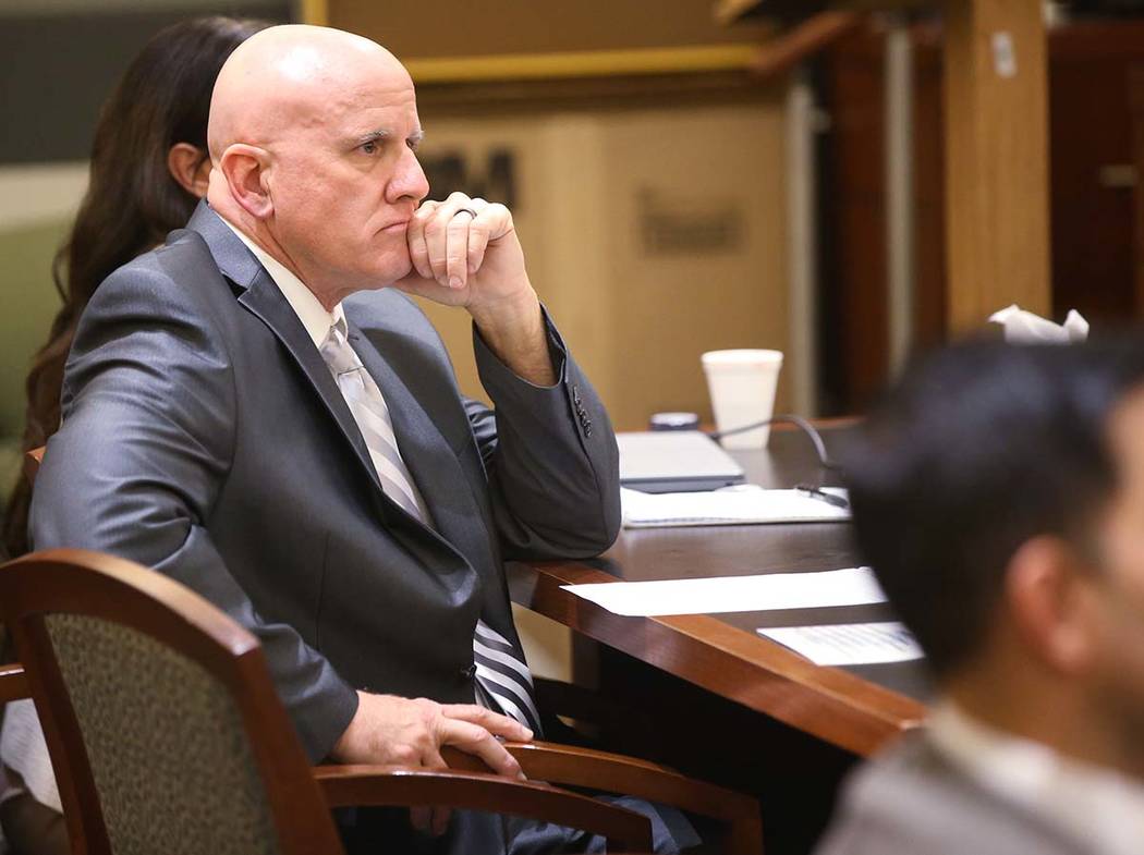 Las Vegas police Lt. James "Tom" Melton listens to closing arguments in court at the ...