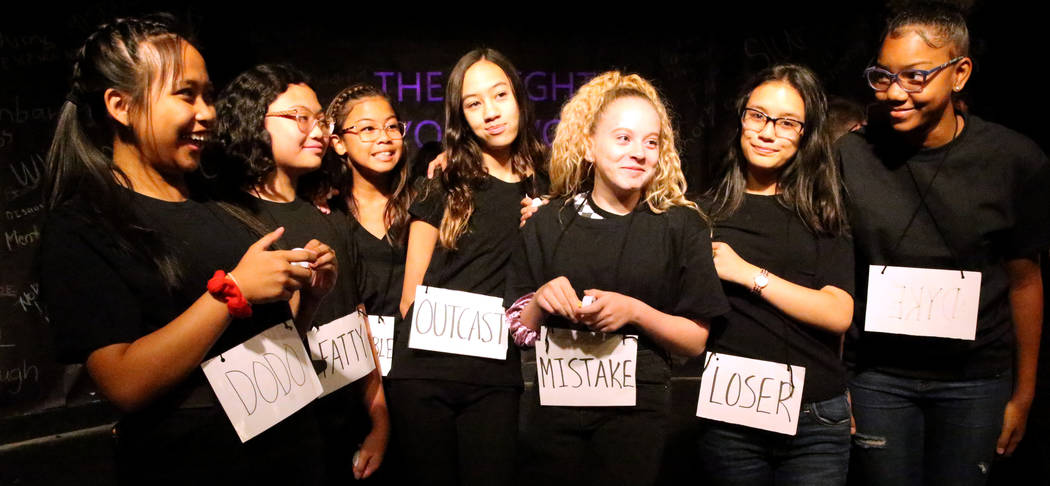 Eighth grade students, from left, Krissy Yamson, Arielle Gonzalez, Cherish Chang, Victoria Mahi ...