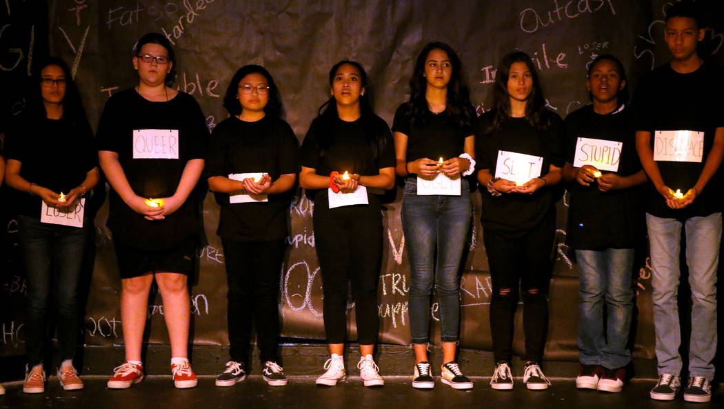 Eighth grade students, from left, Angelica Dimagiba, Johnathan Null, Arielle Gonzalez, Krissy Y ...