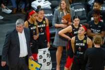 The Las Vegas Aces look dejected as they are down late versus the Washington Mystics during the ...