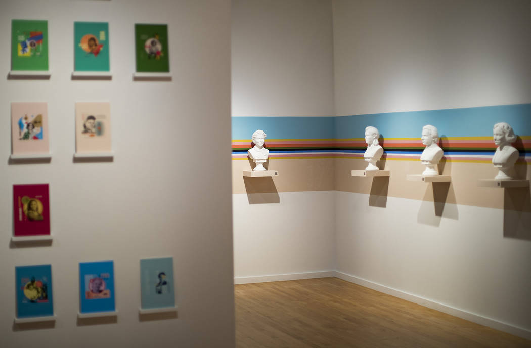 An installation called "In The Company of Great Scientists" showing busts of women sc ...