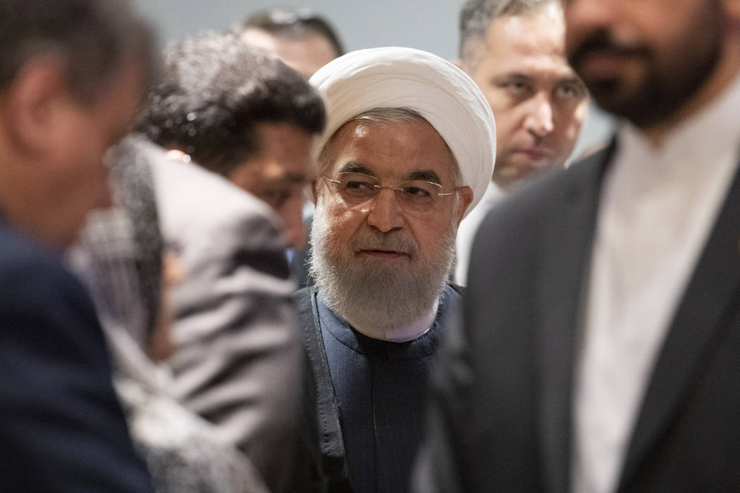 Iran's President Hassan Rouhani arrives for a news conference, Thursday, Sept. 26, 2019, in New ...