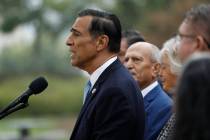 Darrell Issa, center, speaks during a news conference Thursday, Sept. 26, 2019, in El Cajon, Ca ...