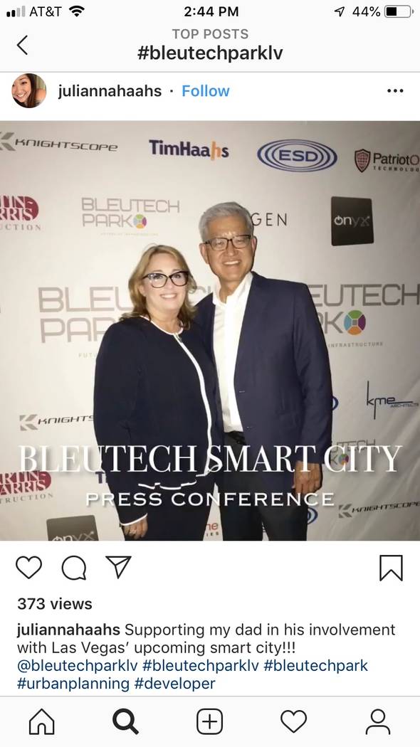 Janet Garcia-Legrand poses at a news conference in Las Vegas for Bleutech Park on Wednesday, Au ...