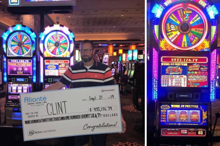 Clint poses with a check after winning $935,176 at Aliante Hotel. (Aliante Hotel via Twitter)