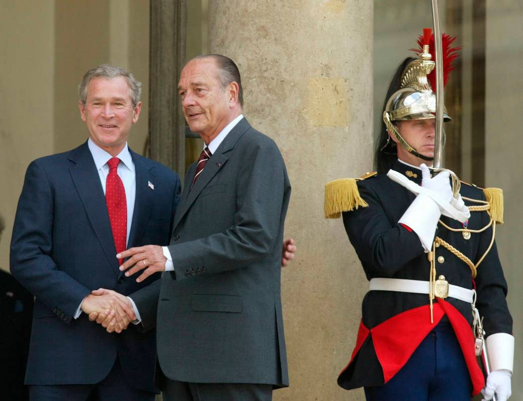 FILE - In this June 5, 2004 file photo, President Bush meets with French President Jacques Chir ...