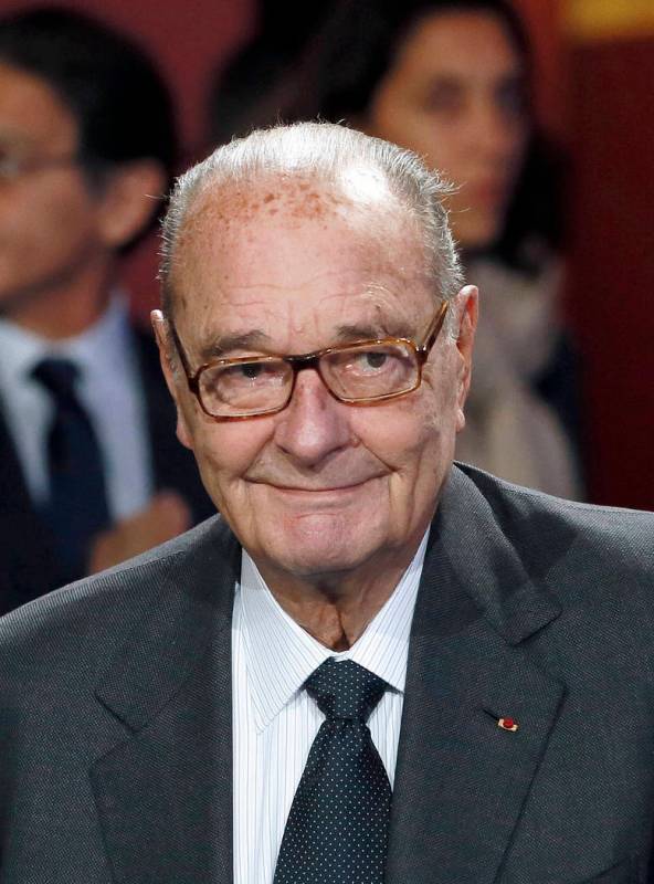 FILE - In this Nov.21, 2014 file photo, French ex-president Jacques Chirac, arrives to attend t ...