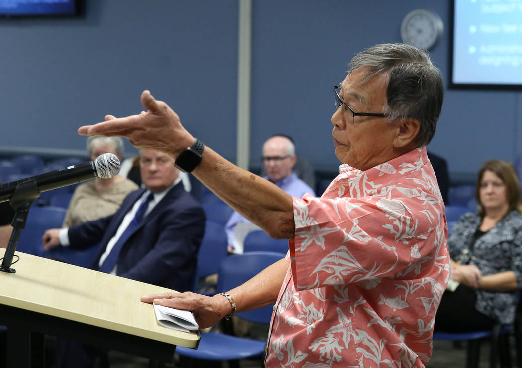 Al Sang, food safety consultant, speaks during the Southern Nevada Health District public heari ...