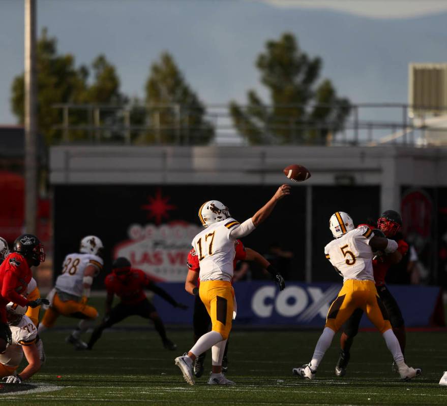 Wyoming quarterback Josh Allen (17) makes a pass during a football game against UNLV at Sam Boy ...