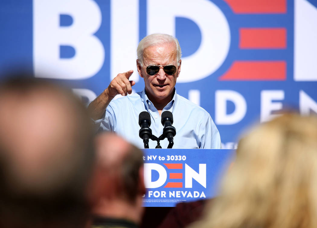 Democratic presidential candidate former Vice President Joe Biden speaks at the East Las Vegas ...