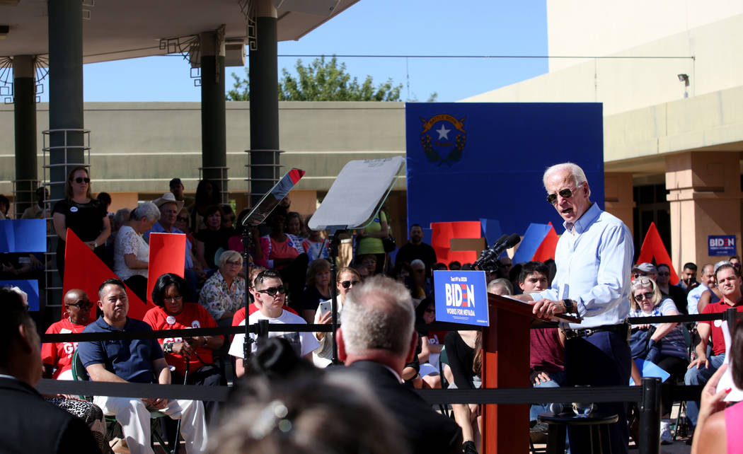 Democratic presidential candidate former Vice President Joe Biden speaks at the East Las Vegas ...