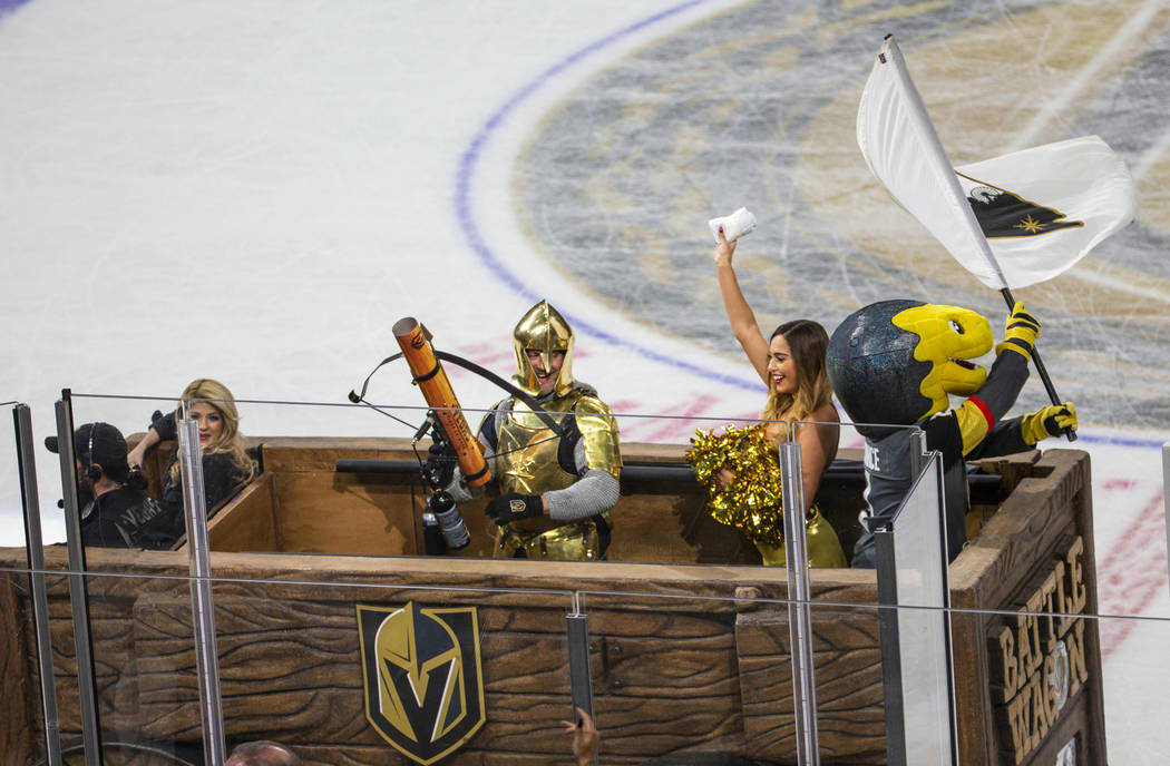 The Golden Knight fires out merchandise joined by Change the Gila monster following their game ...