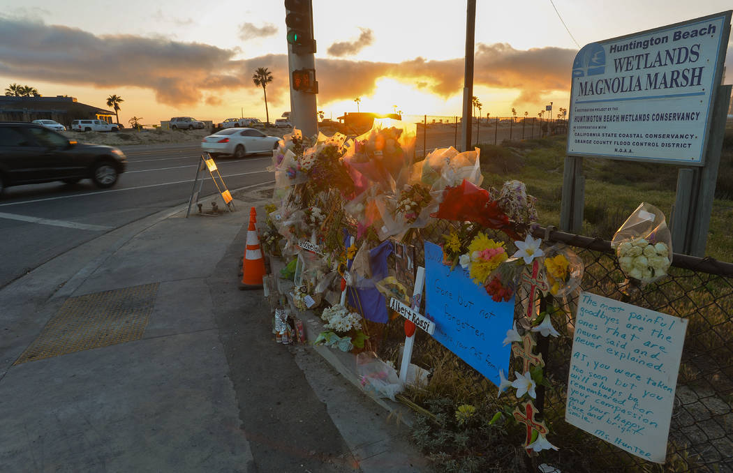 A makeshift roadside memorial stands on April 7, 2018, at the site of a crash that claimed the ...