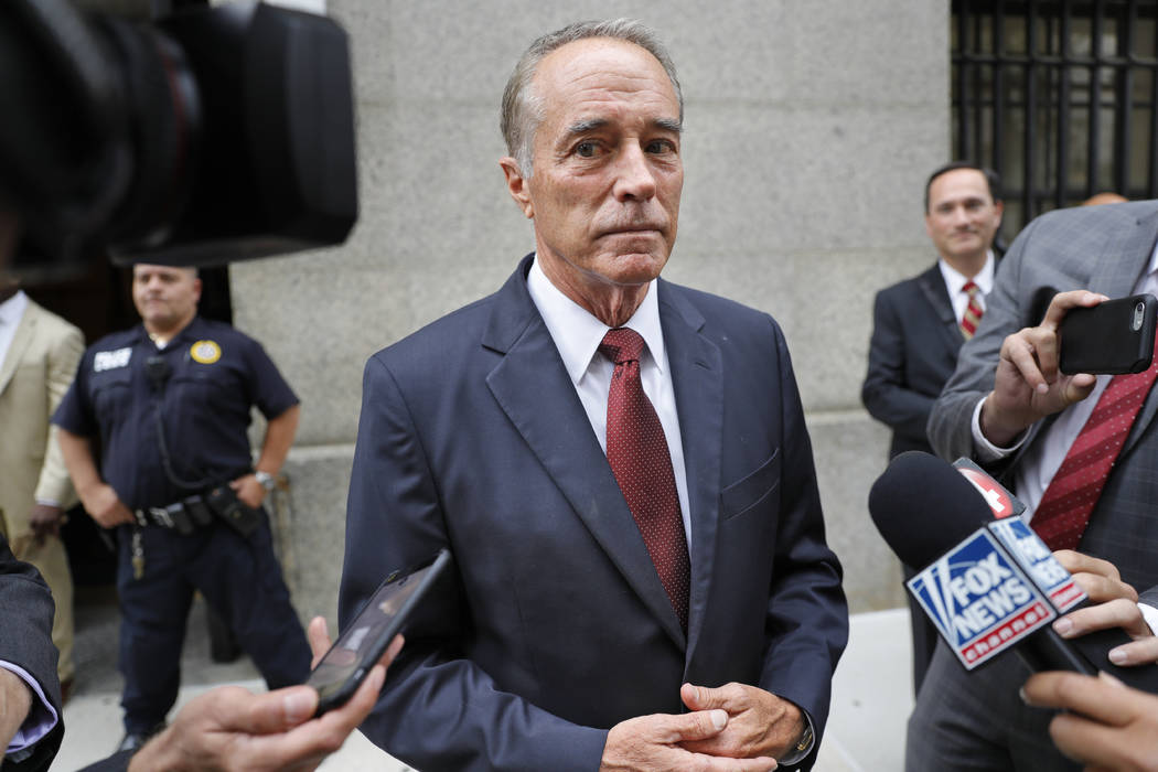 In a Sept. 12, 2019, file photo, U.S. Rep. Chris Collins, R-N.Y., speaks to reporters as he lea ...