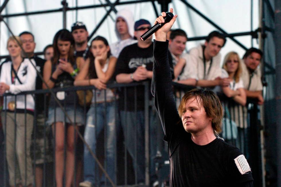 Singer Tom DeLonge of the band Angels & Airwaves performs during the band's set at the annu ...