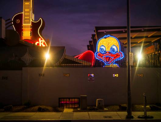 The recently restored Ugly Duckling sign at the Neon Museum in downtown Las Vegas on Thursday, ...